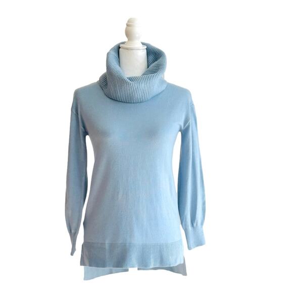 Loft Tunic Sweater Petite Dusty Blue Cowl Hi Low Hem Soft Tunic Sweater XSP NEW - Picture 2 of 11